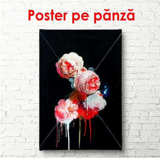 Poster - Trandafiri roz pal pe un fundal de grafit, 30 x 60 см, Panza pe cadru