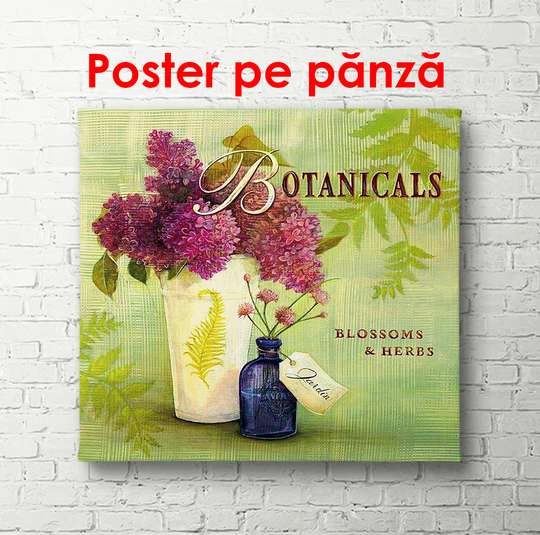 Poster - Vase with lilacs on a green background, 100 x 100 см, Framed poster