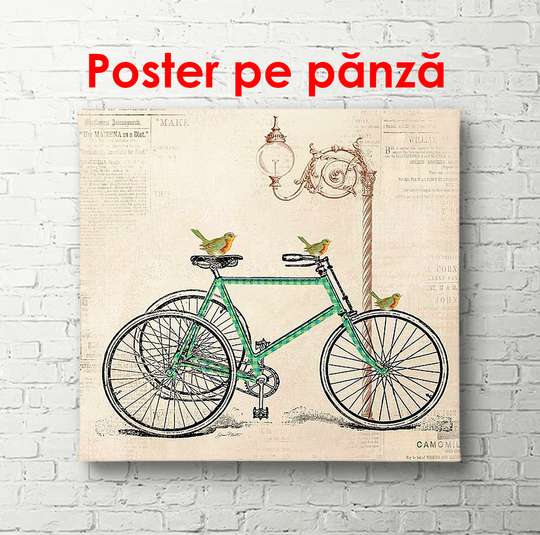 Poster - Bicycle on a beige background, 100 x 100 см, Framed poster
