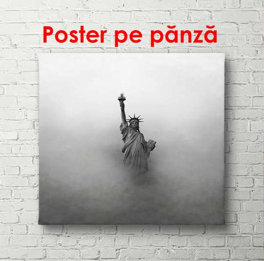 Poster - Statuia Libertății în ceață, 100 x 100 см, Poster înrămat, Alb Negru