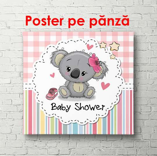 Poster - Gray koala on a pink background, 100 x 100 см, Framed poster