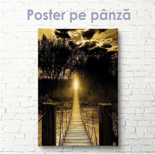 Постер - Деревянный мостик через реку, 30 x 45 см, Холст на подрамнике