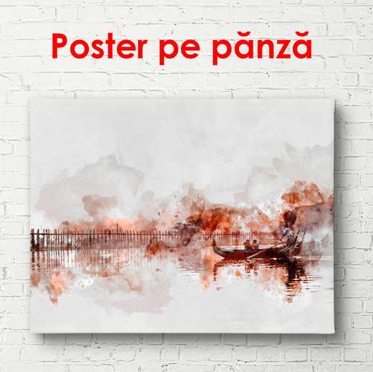 Poster - Abstract beige city, 90 x 60 см, Framed poster on glass