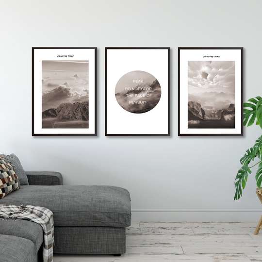 Постер - Черно белые горы, 60 x 90 см, Постер на Стекле в раме, Наборы