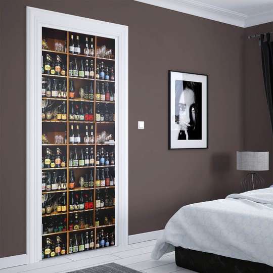 3D sticker on the door, Shelves with alcoholic drinks, 60 x 90cm, Door Sticker