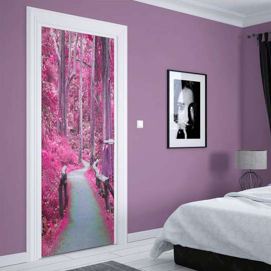 3Д наклейка на дверь, Розовый лес, 60 x 90cm