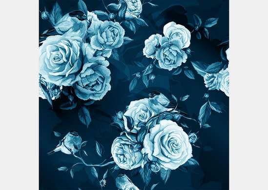 Фотообои - Синие розы на темном фоне