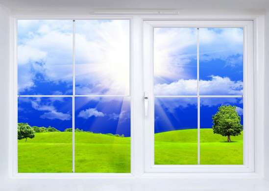 Фотообои - Окно с видом на зеленое поле