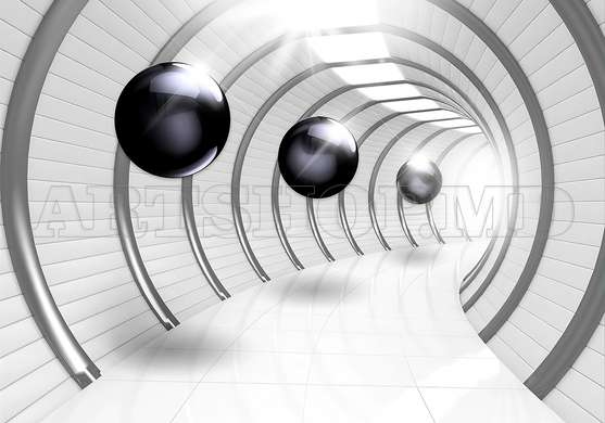 Modular picture, Silver balls in a 3D tunnel, 206 x 115