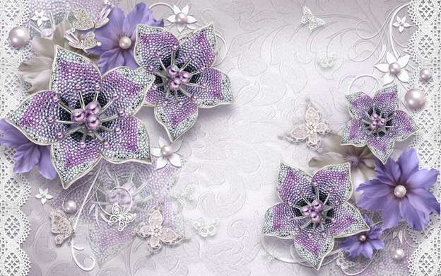 Ширма - Фиолетовые цветы на белом фоне, 7