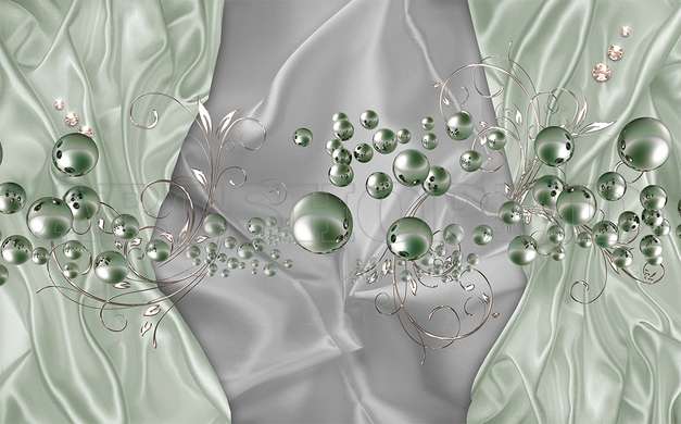 3D Photo Wallpaper- Pale green spheres on a satin gray background