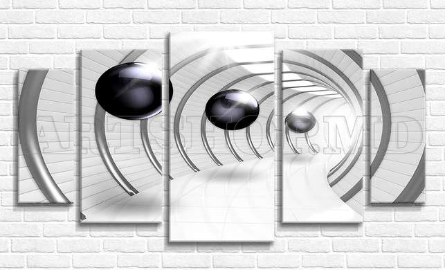 Modular picture, Silver balls in a 3D tunnel, 108 х 60