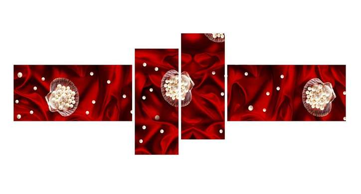 Tablou Pe Panza Multicanvas, Flori albe pe fundal roșu, 220 x 81,5, 220 x 81,5
