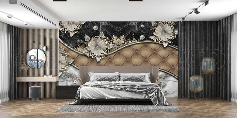 Wall mural - Silver flowers on abstract background