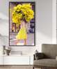 Poster - The girl in a yellow dress with a bouquet of flowers, 45 x 90 см, Framed poster on glass, Glamour