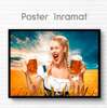 Poster - Girl and beer mugs, 90 x 60 см, Framed poster on glass