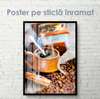 Poster - Cup of coffee and coffee beans, 45 x 90 см, Framed poster on glass, Food and Drinks