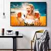 Poster - Girl and beer mugs, 45 x 30 см, Canvas on frame