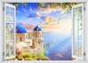 Stickere pentru pereți - Fereastra 3D cu vedere spre o casă minunată pe malul mării, Imitarea Ferestrei, 70 х 50