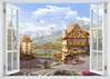 Stickere pentru pereți - Fereastra 3D cu vedere spre un oraș din munți, Imitarea Ferestrei, 130 х 85