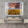 Stickere pentru pereți - Fereastra 3D cu vedere spre apus de soare în lanul de grâu, Imitarea Ferestrei, 130 х 85
