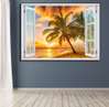 Наклейка на стену - Окно с видом на пляж заката, Имитация окна, 130 х 85
