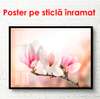 Poster - Delicate pink magnolias on a dark pink background, 90 x 45 см, Framed poster, Flowers