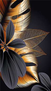 Постер - Золотые листья тропических растений, 45 x 90 см, Постер на Стекле в раме