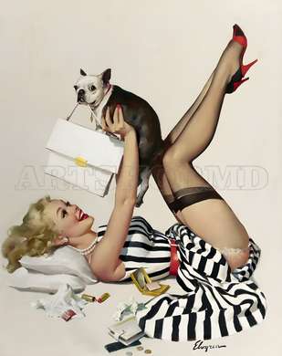 Poster - Marilyn Monroe and a cute dog, 30 x 45 см, Canvas on frame, Famous People