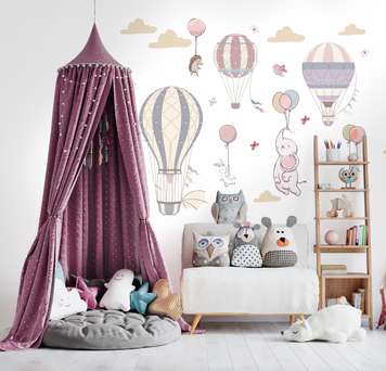 Wall decals, Cute animals with balloons, pale colors, SET-M