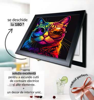 Multifunctional Wall Art - Colorful Cat, 40x60cm, Black Frame