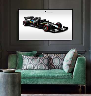 Poster - Formula 1 neagră, 90 x 45 см, Poster inramat pe sticla