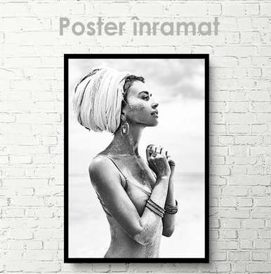 Постер - Черно-белый портрет девушки, 60 x 90 см, Постер на Стекле в раме, Черно Белые