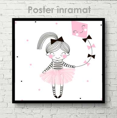 Poster - Fetița cu zmeul zburător, 40 x 40 см, Panza pe cadru, Pentru Copii