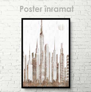 Poster - City in gray, 60 x 90 см, Framed poster on glass, Maps and Cities