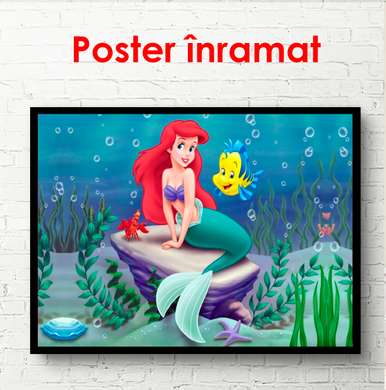 Poster - Sirena mică pe piatră, 90 x 60 см, Poster înrămat, Pentru Copii