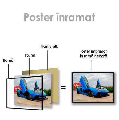 Poster - Lamborghini albastru, 90 x 60 см, Poster inramat pe sticla