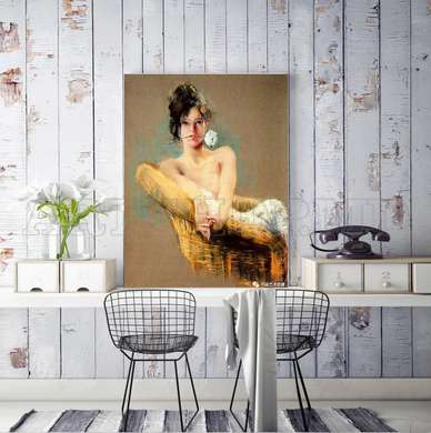 Poster - Fată cu o floare, 60 x 90 см, Poster inramat pe sticla, Pictura