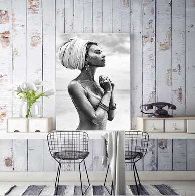 Poster - Portretul alb-negru al unei fete, 60 x 90 см, Poster inramat pe sticla