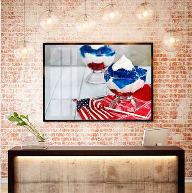 Poster - American sweets 2, 90 x 60 см, Framed poster on glass, Food and Drinks