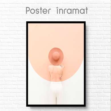 Poster - Girl with a beige hat, 60 x 90 см, Framed poster on glass