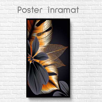 Poster - Golden leaves of tropical plants, 30 x 60 см, Canvas on frame
