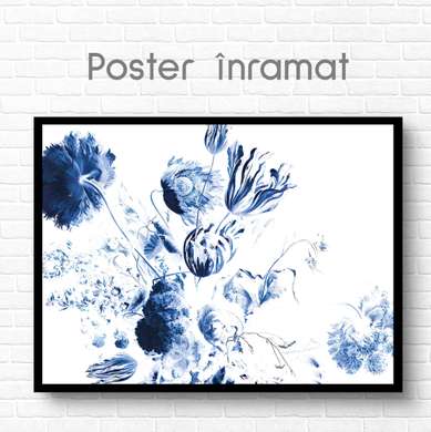 Poster - Blue flowers, 45 x 30 см, Canvas on frame