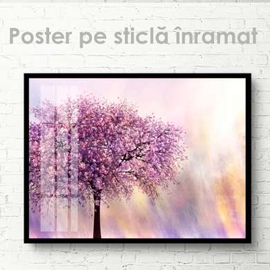 Poster - Blooming tree on an abstract background, 90 x 60 см, Framed poster on glass, Nature