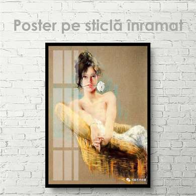 Постер - Девушка с цветком, 30 x 45 см, Холст на подрамнике, Живопись