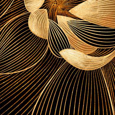 Poster - Golden lines on a black background, 100 x 100 см, Framed poster on glass, Abstract
