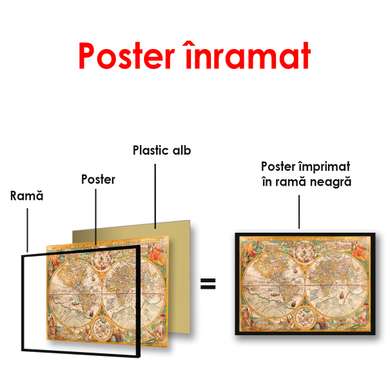 Постер - Карта Мира в коричневом цвете, 90 x 60 см, Постер в раме, Города и Карты