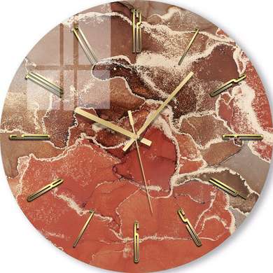 Glass clock - Terracotta shades with gold details, 40cm