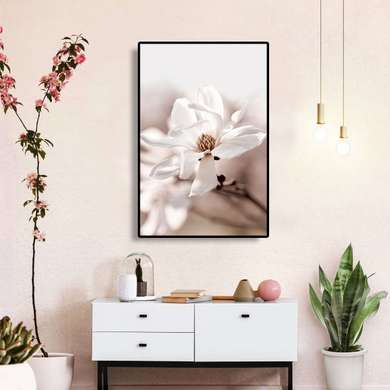 Poster - Delicate Magnolia, 60 x 90 см, Framed poster on glass, Flowers