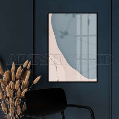 Poster - Beige & Soft Blue Abstract, 60 x 90 см, Framed poster on glass, Minimalism